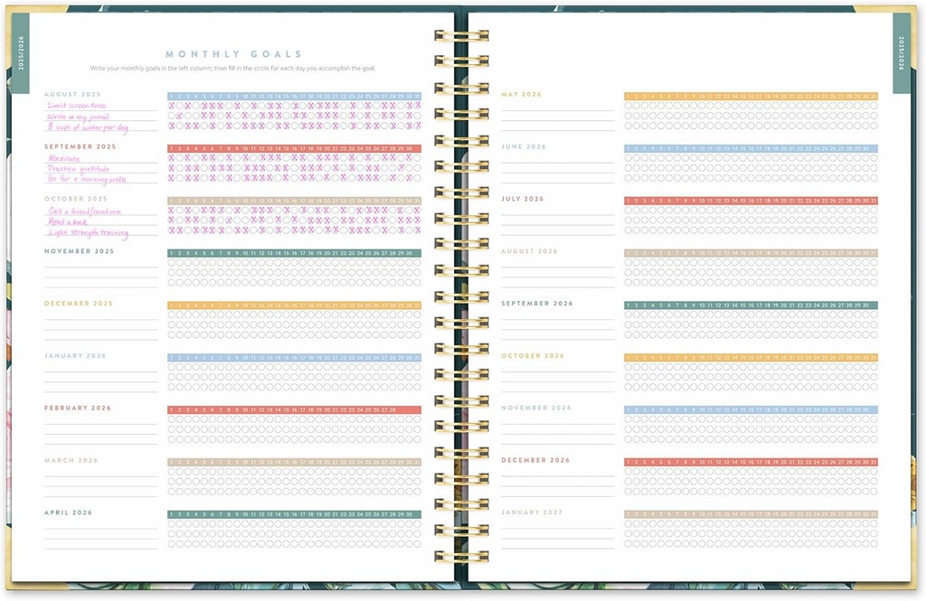 2026 17-Month Deluxe Extra-Large Spiral Planner (August 2025 to December 2026) Bella Flora - Orange Circle Studio