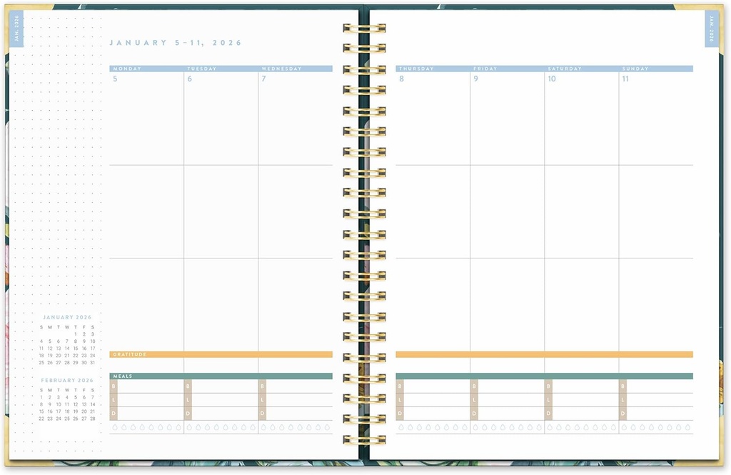 2026 17-Month Deluxe Extra-Large Spiral Planner (August 2025 to December 2026) Bella Flora - Orange Circle Studio