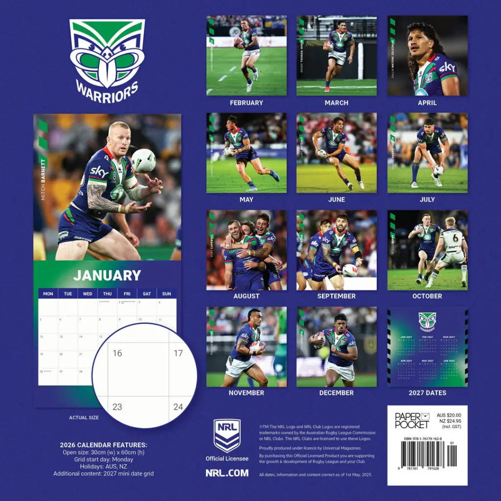 NRL Warriors 2026 Calendar