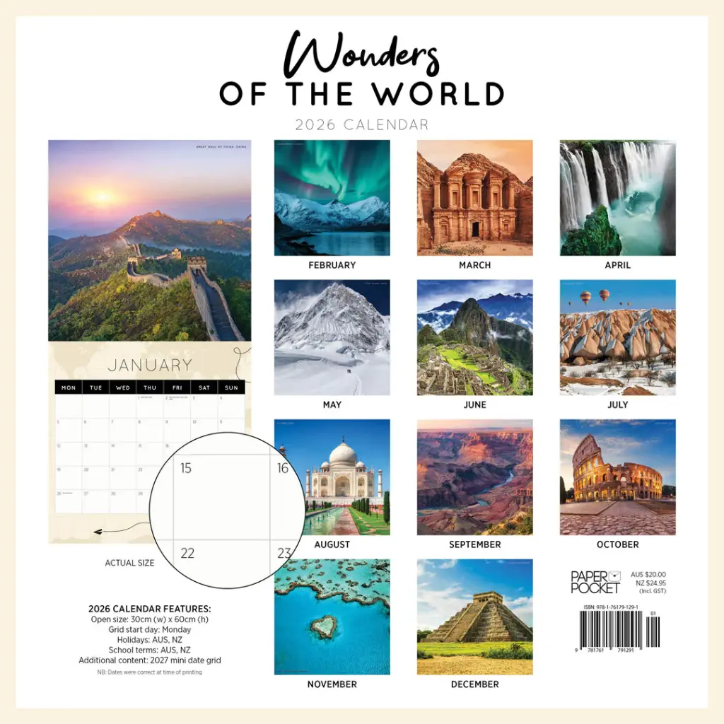 Paper Pocket Wonders of the World 2026 Calendar