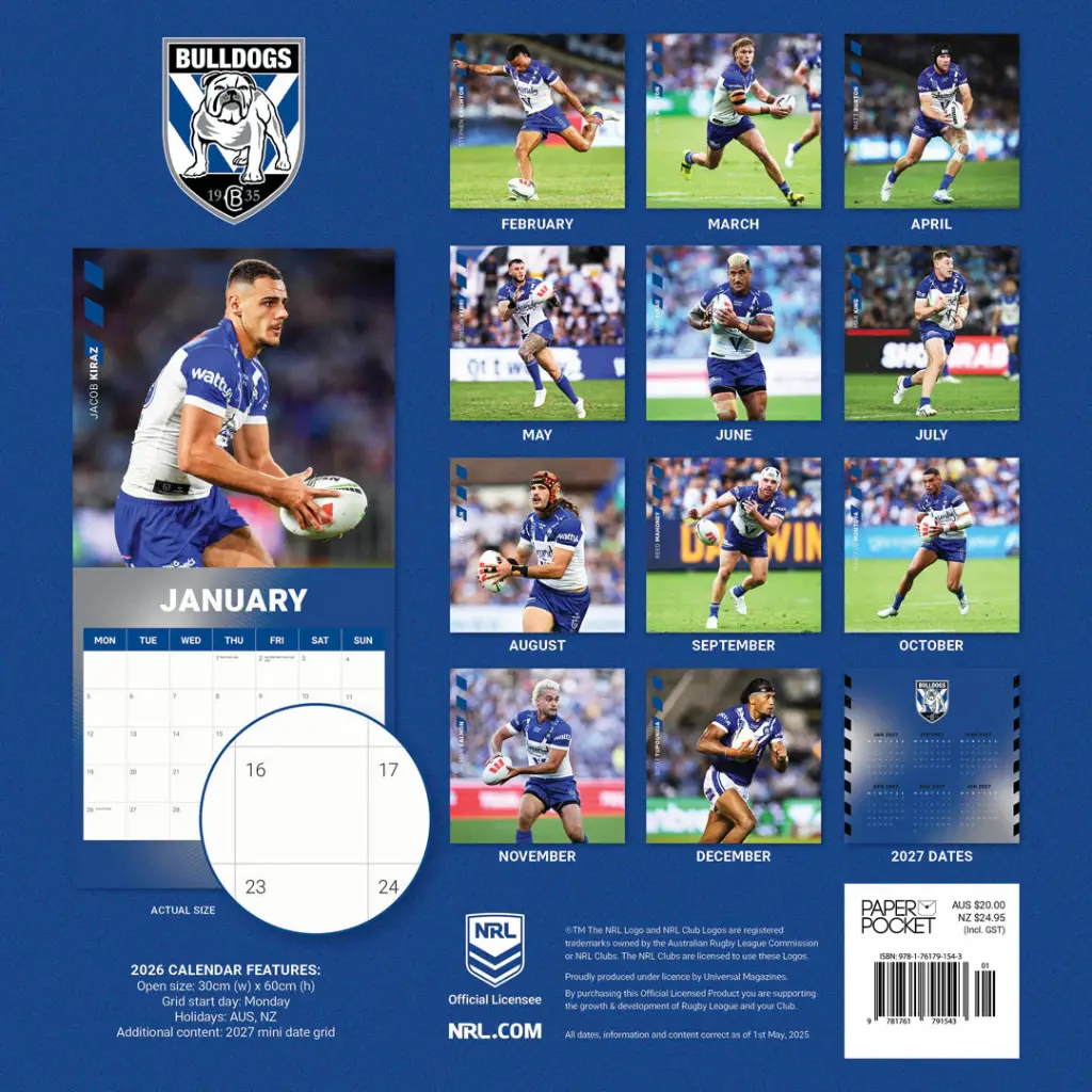 NRL Canterbury Bankstown Bulldogs 2026 Calendar