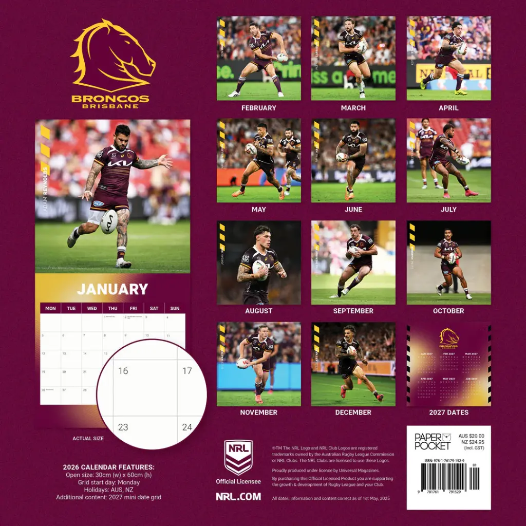 NRL Brisbane Broncos 2026 Calendar