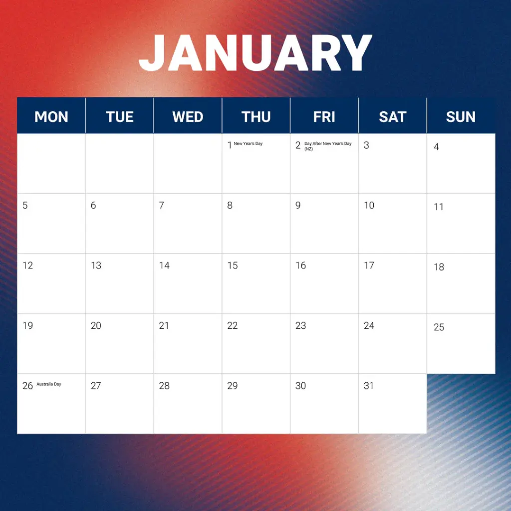 NRL Sydney Roosters 2026 Calendar