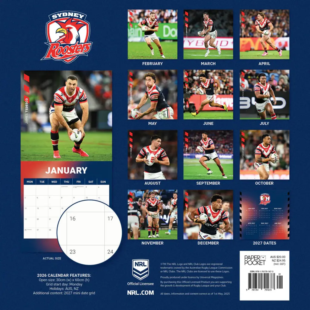 NRL Sydney Roosters 2026 Calendar