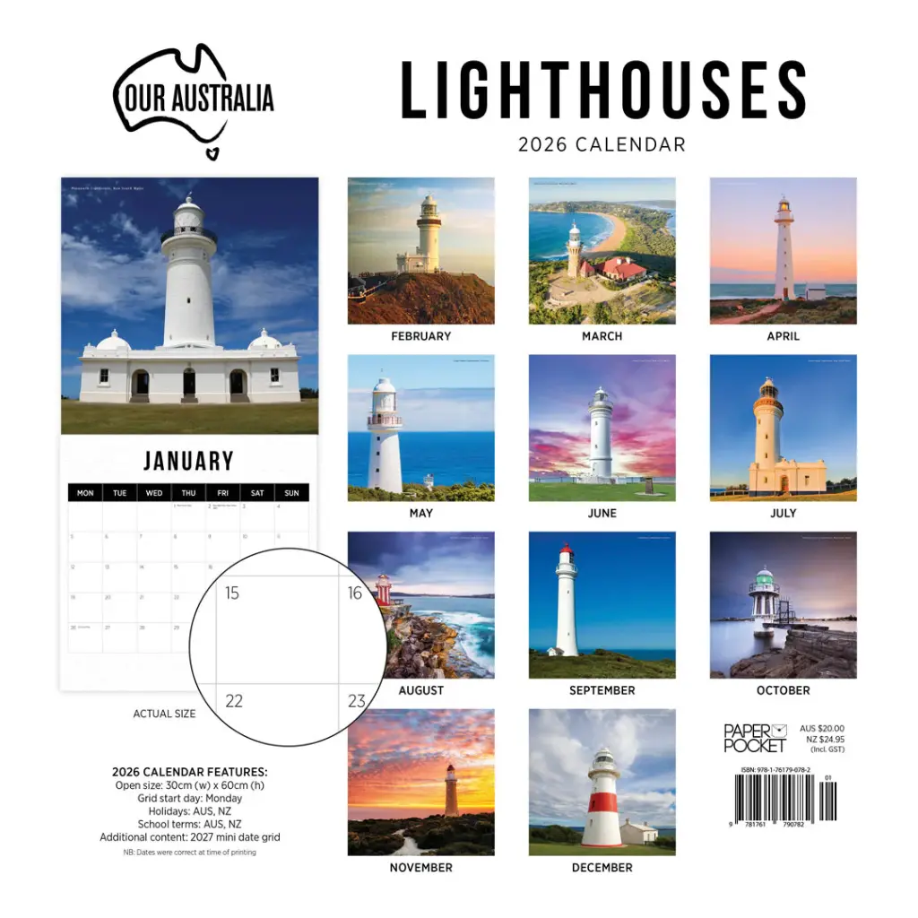 Paper Pocket Our Australia Lighthouses 2026 Calendar