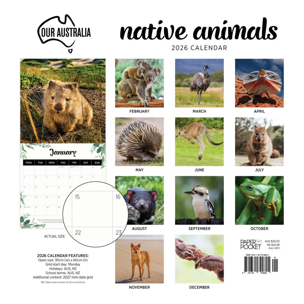 Paper Pocket Our Australia Native Animals 2026 Calendar