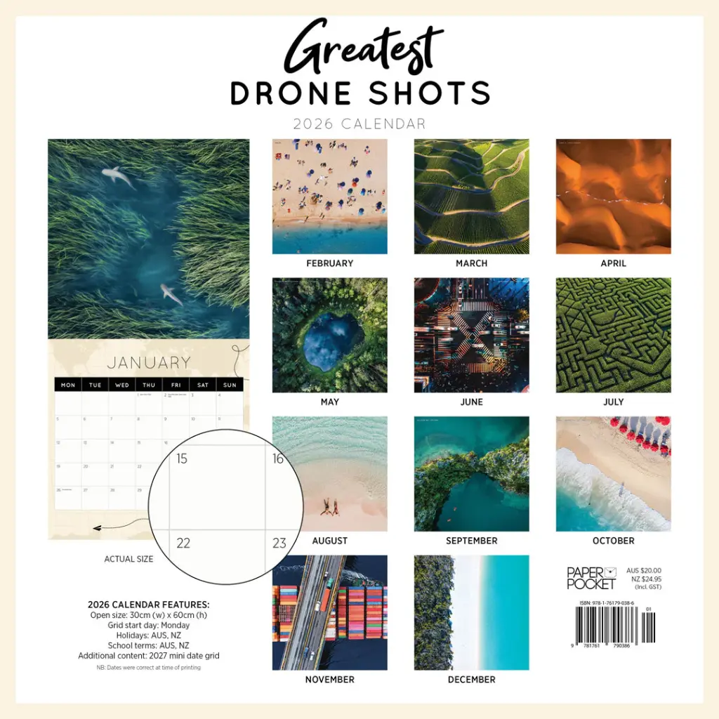 Paper Pocket Greatest Drone Shots 2026 Calendar