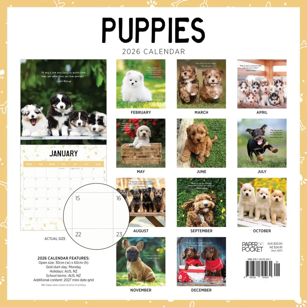 Puppies 2026 Calendar