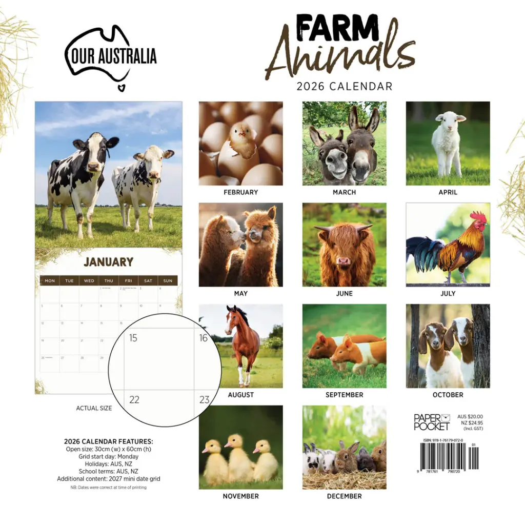 Paper Pocket Our Australia Farm Animals 2026 Calendar