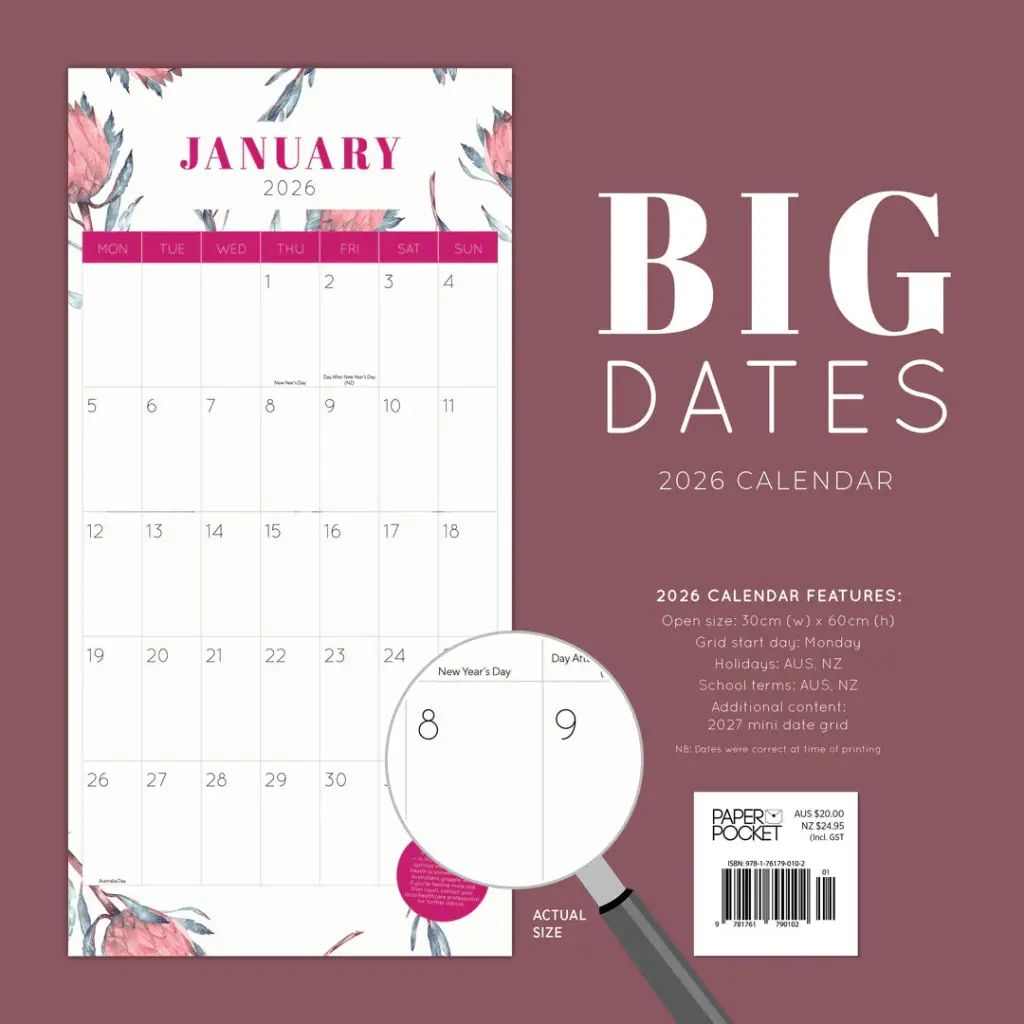 Paper Pocket Big Dates Easy-to-See Australiana 2026 Calendar