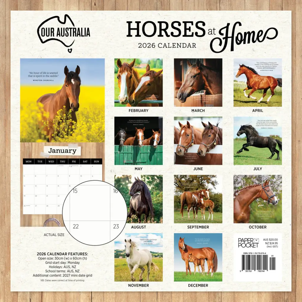 Paper Pocket Our Australia Horses at Home 2026 Calendar