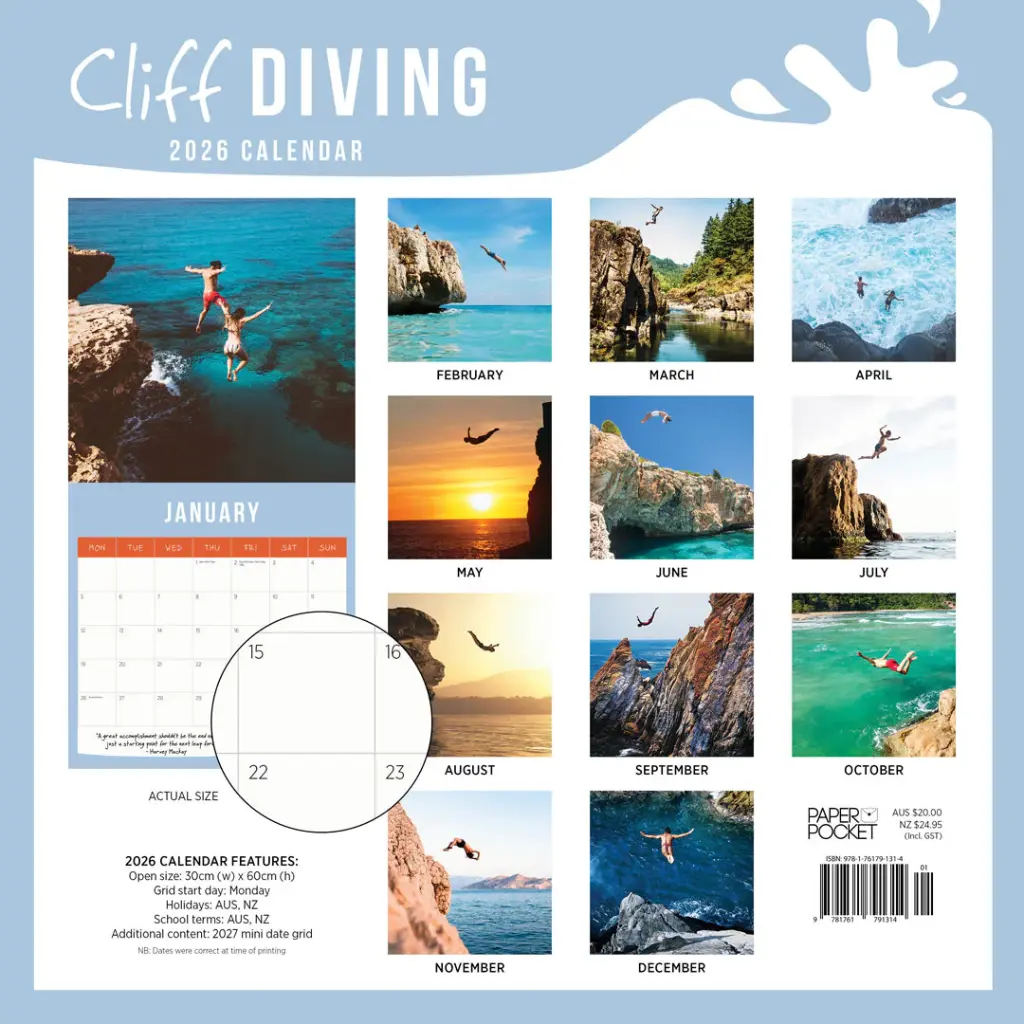 Paper Pocket Cliff Diving 2026 Calendar