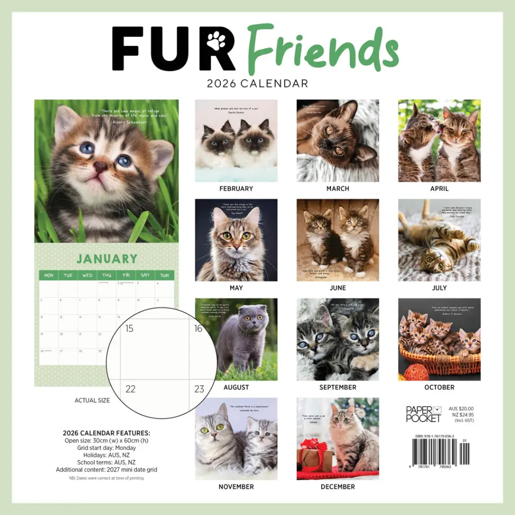 Paper Pocket Fur Friends 2026 Calendar
