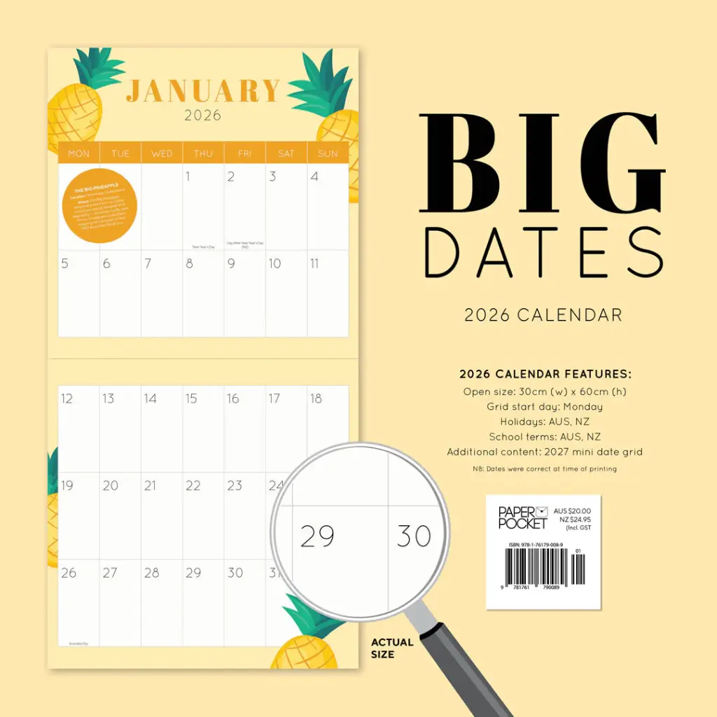 Paper Pocket Big Dates Australia's Biggest Things 2026 Calendar