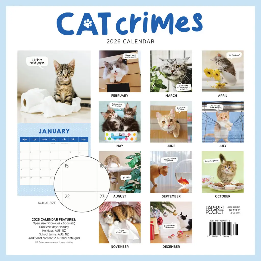 Paper Pocket Cat Crimes 2026 Calendar