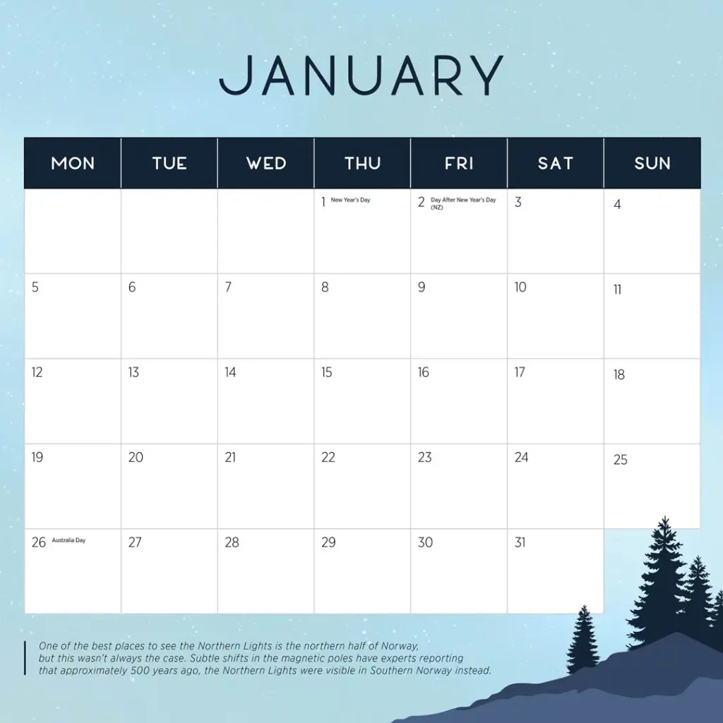 Paper Pocket Northern Lights 2026 Calendar
