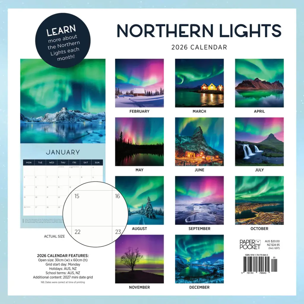 Paper Pocket Northern Lights 2026 Calendar