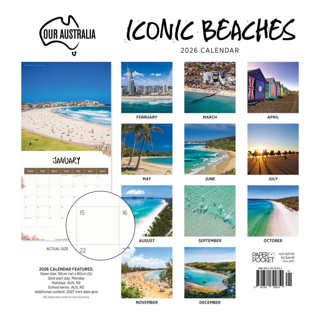 Paper Pocket Our Australia Iconic Beaches 2026 Calendar