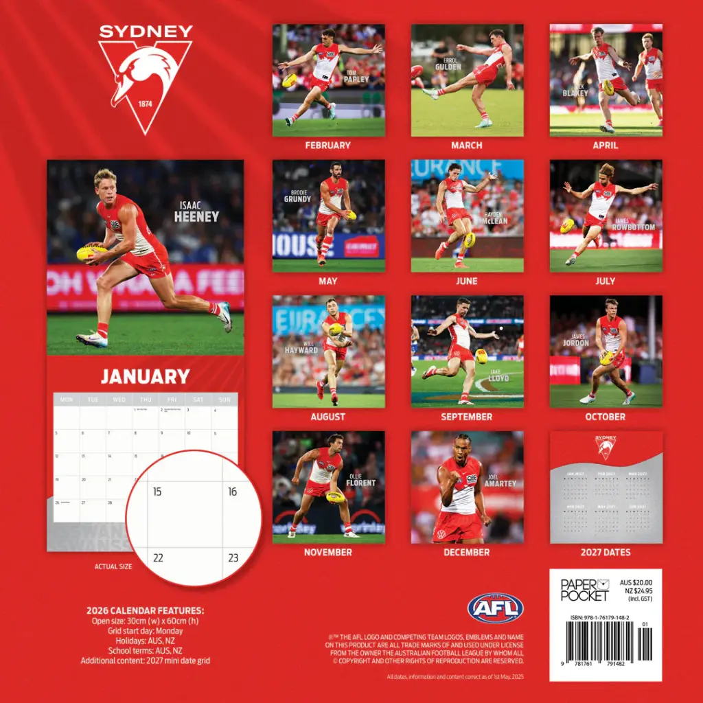 Paper Pocket AFL Sydney Swans 2026 Calendar