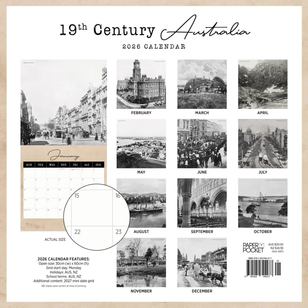 Paper Pocket 19th Century Australia 2026 Calendar