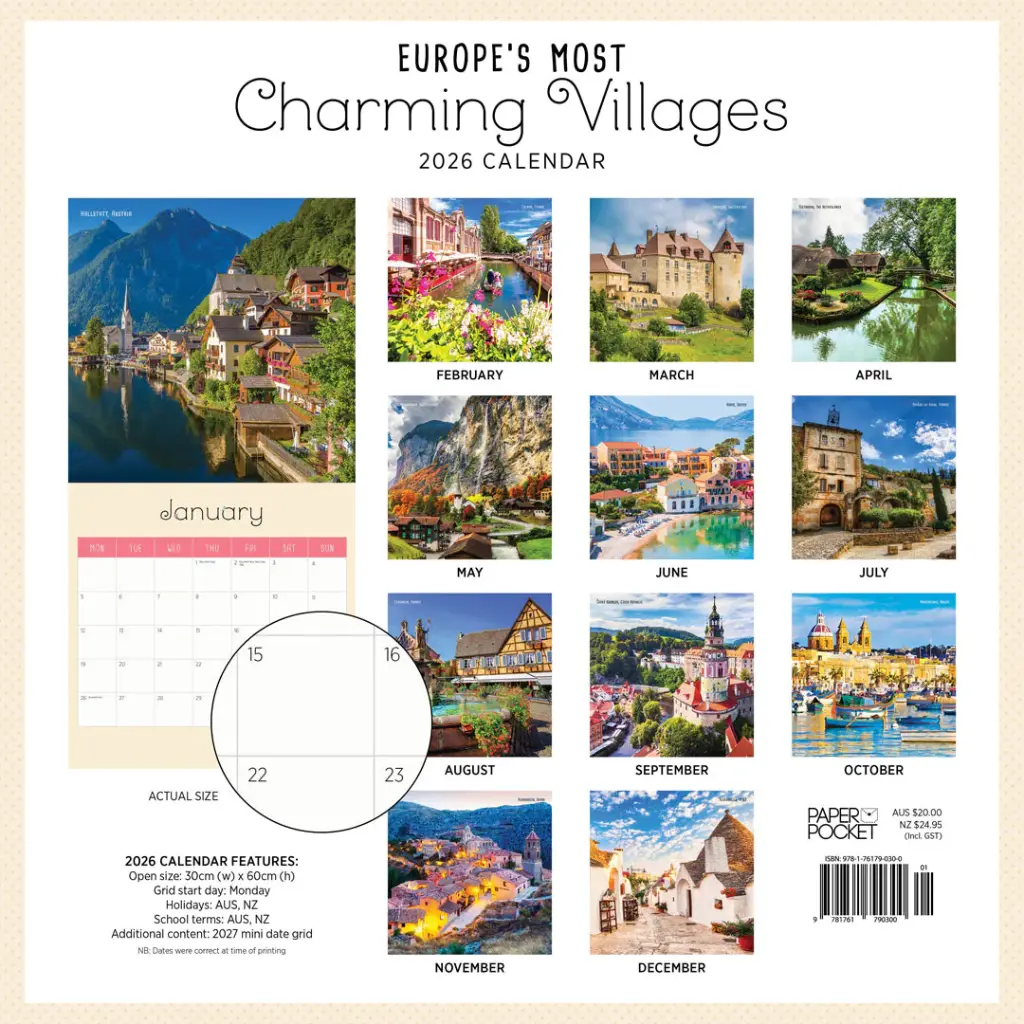 Paper Pocket Europe's Most Charming Villages 2026 Calendar