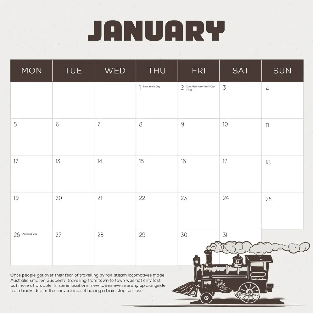 Paper Pocket Steam Trains 2026 Calendar