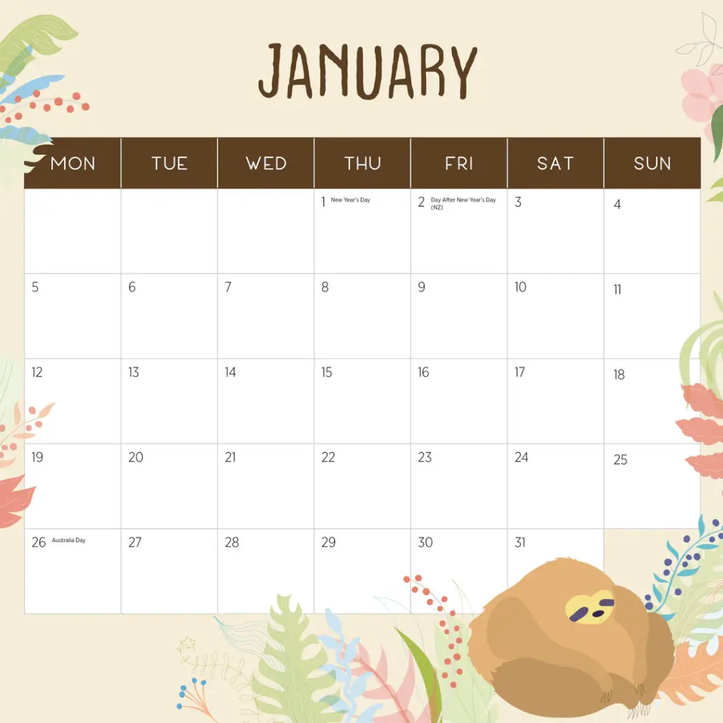 Paper Pocket Sloths 2026 Calendar