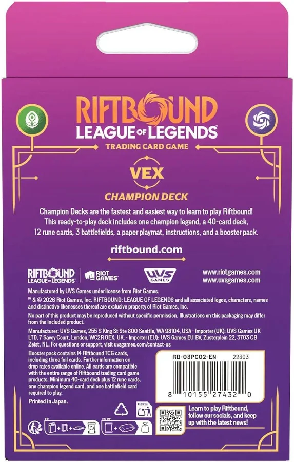 Riftbound: League of Legends Trading Card Game - Unleashed: Vex Champion Deck