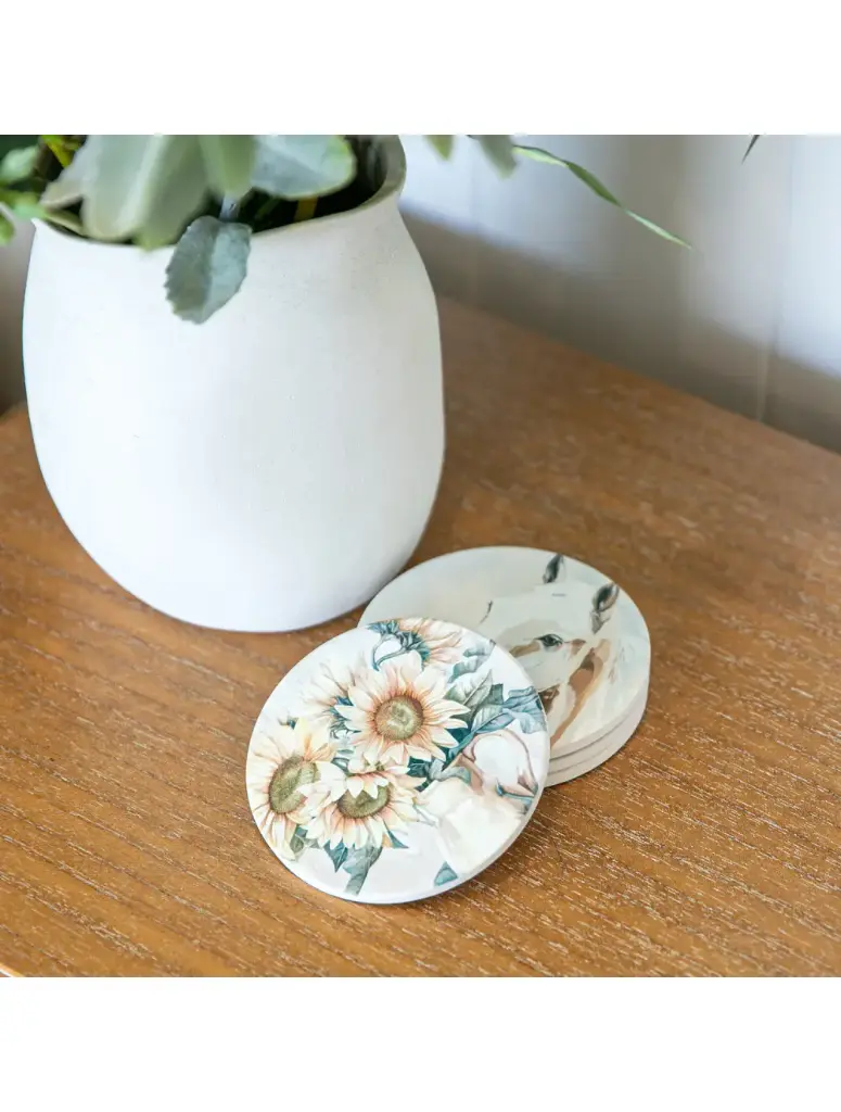 Saddle & Bloom Sunflowers Ceramic Coaster