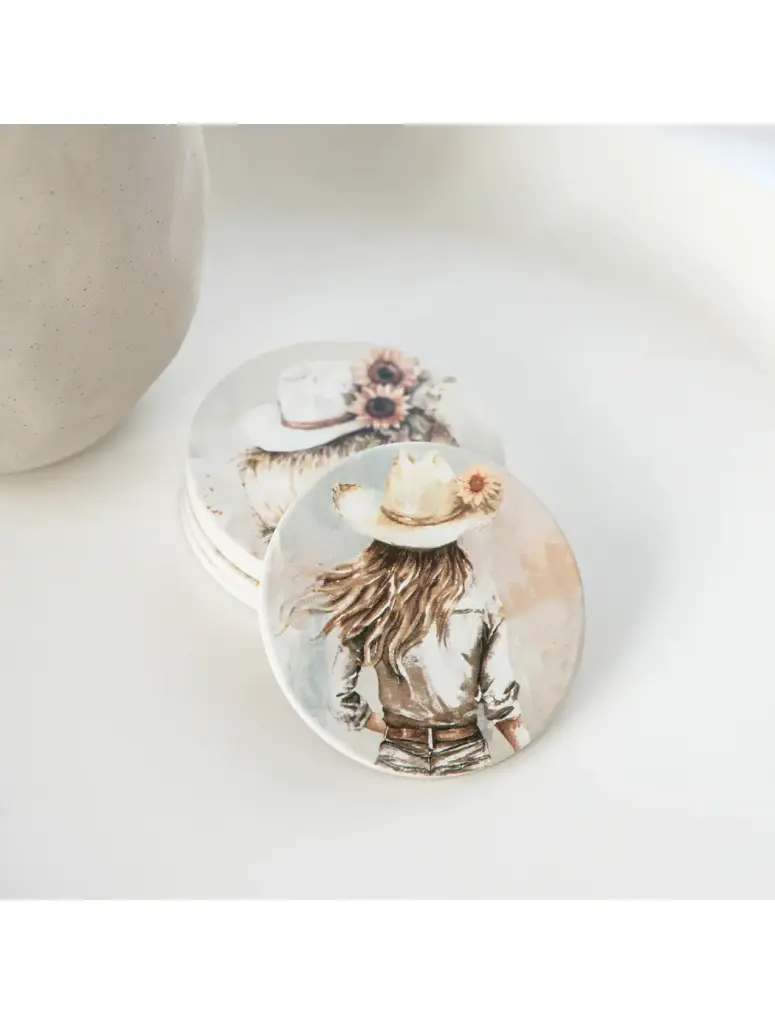 Saddle & Bloom Cowgirl Floral Ceramic Coaster