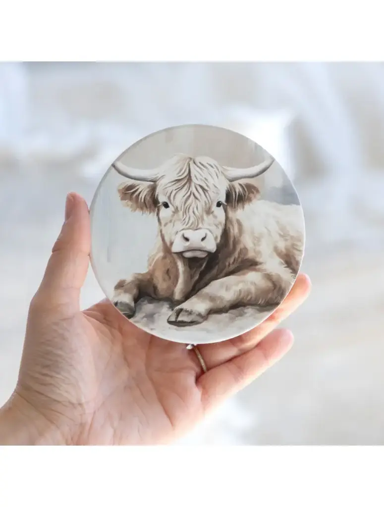Saddle & Bloom Highland Calf Ceramic Coaster