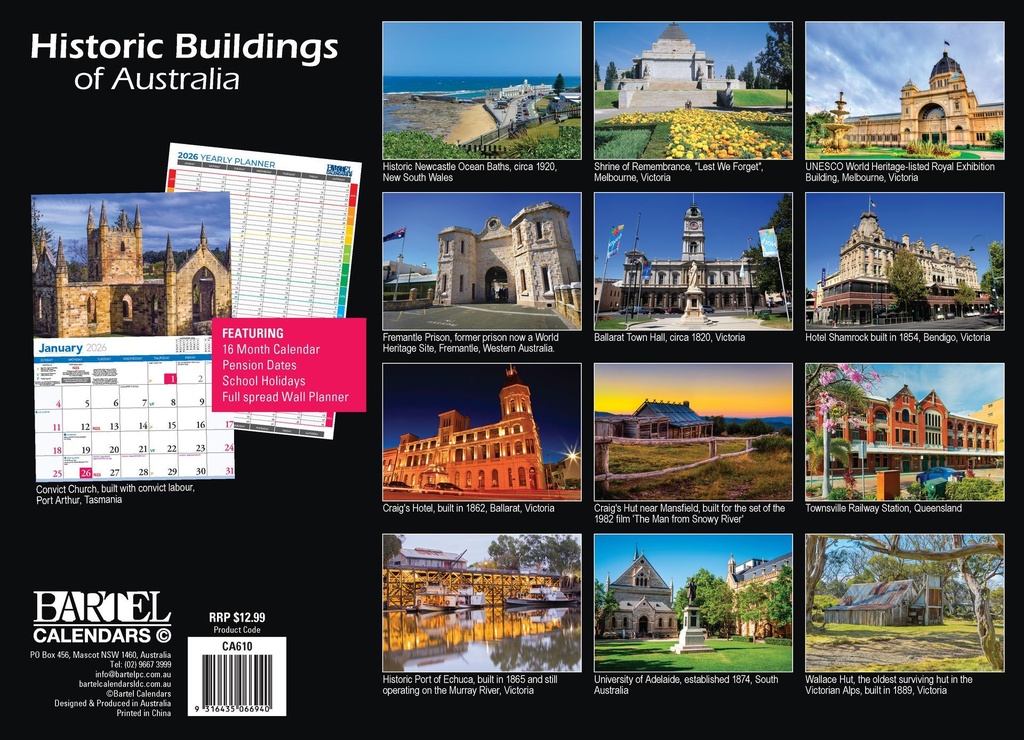 2026 Calendars Historic Buildings Of Australia - Bartel