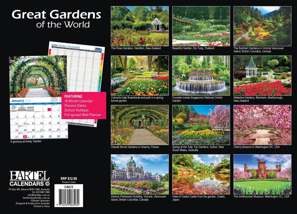 2026 Calendars Great Gardens Of The World - Bartel