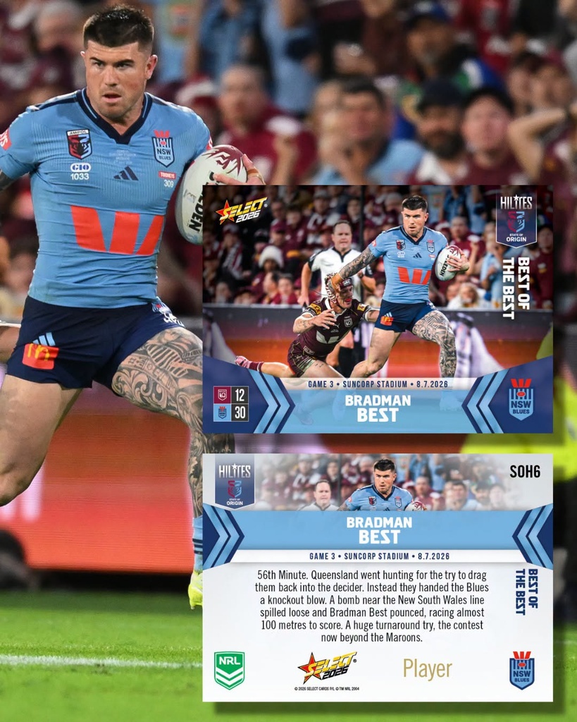 Select Australia 2026 NRL Hilites State of Origin Game 3 Card Bradman Best NSW Blues