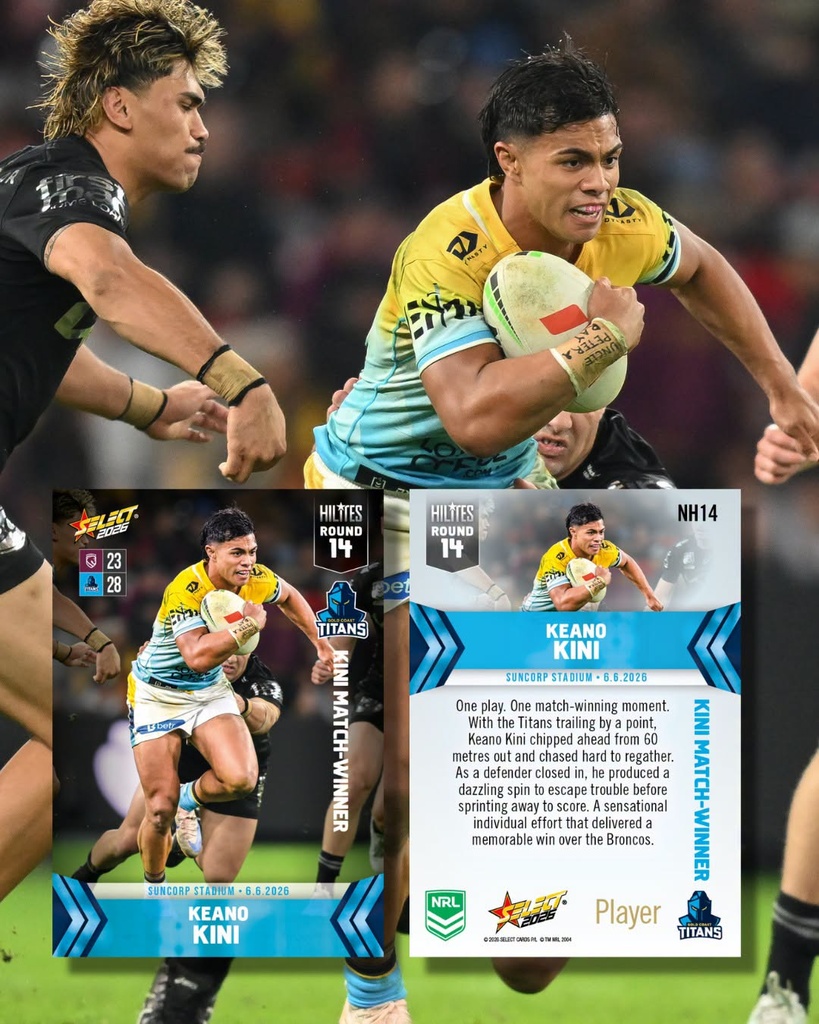 Select Australia 2026 NRL Hilites Round 14 Card Keano Kini Gold Coast Titans