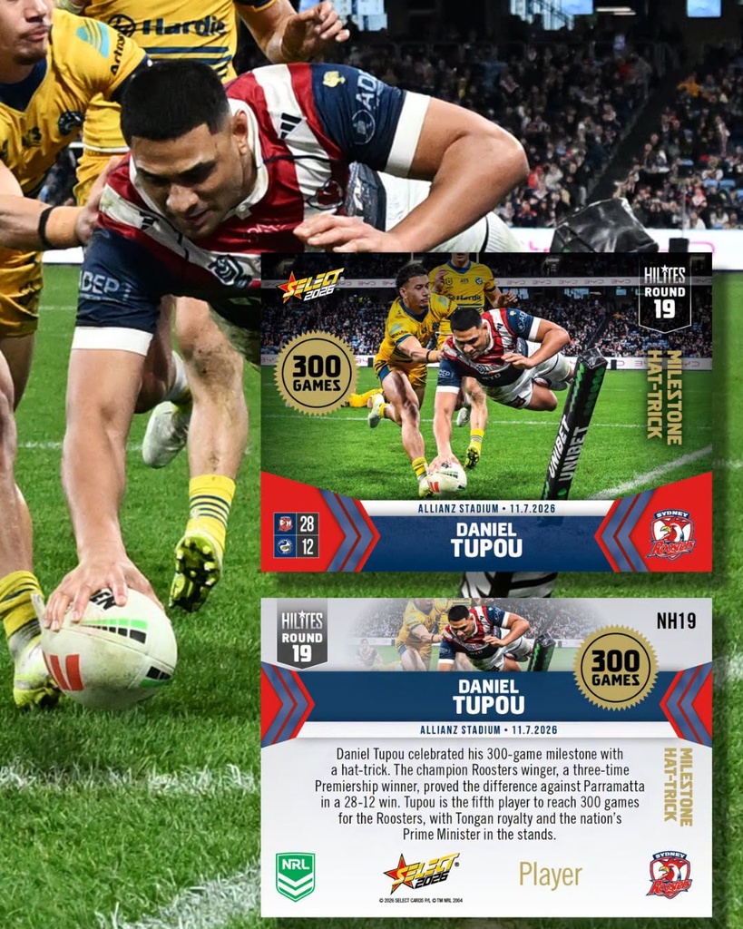 Select Australia 2026 NRL Hilites Round 19 Card Daniel Tupou Sydney Roosters