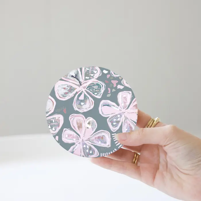 Love, Vera Teal Flower Ceramic Coaster