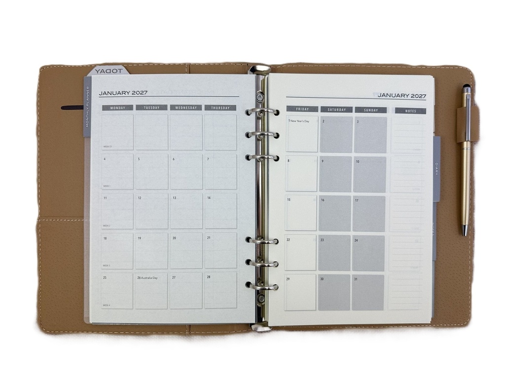 2027 Diary A5 Week-To-View (WTV) Slim Spiral Organiser with Pen - Olive Green