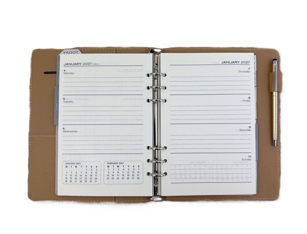 2027 Diary A5 Week-To-View (WTV) Slim Spiral Organiser with Pen - Olive Green