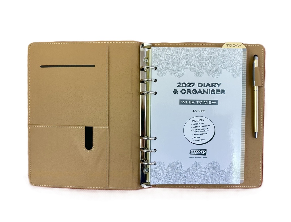 2027 Diary A5 Week-To-View (WTV) Slim Spiral Organiser with Pen - Stormy Blue