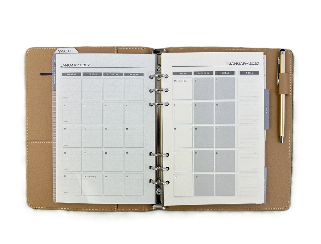 2027 Diary A5 Week-To-View (WTV) Slim Spiral Organiser with Pen - Croc Tan