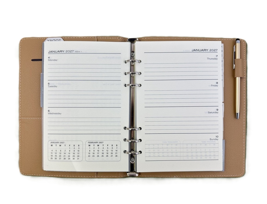 2027 Diary A5 Week-To-View (WTV) Slim Spiral Organiser with Pen - Croc Tan