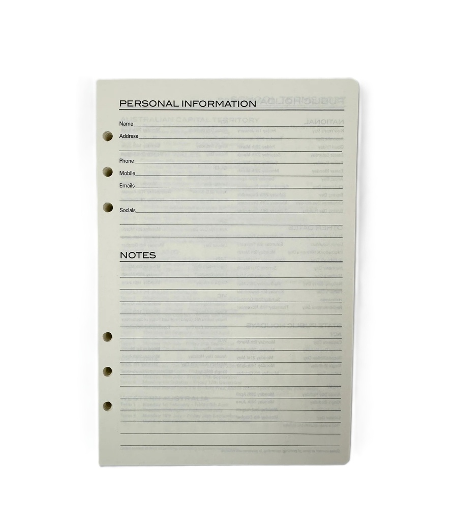 2027 Diary and Organiser A5 Day-To-A-Page (DTP) Refill