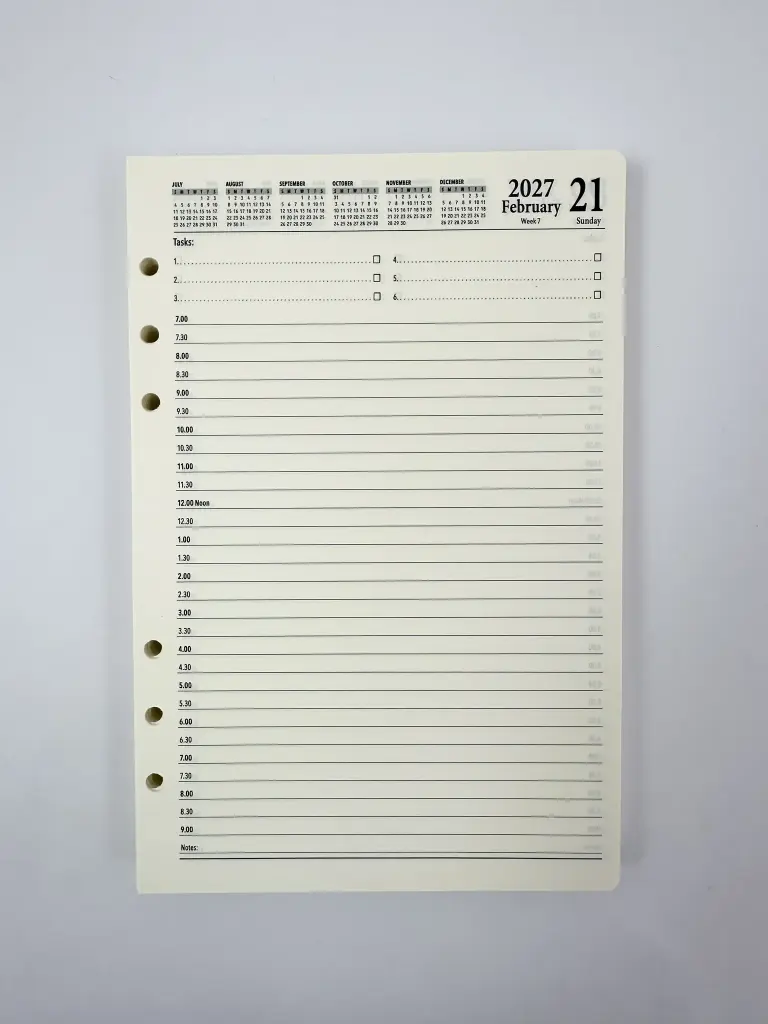 2027 Diary and Organiser A5 Day-To-A-Page (DTP) Refill