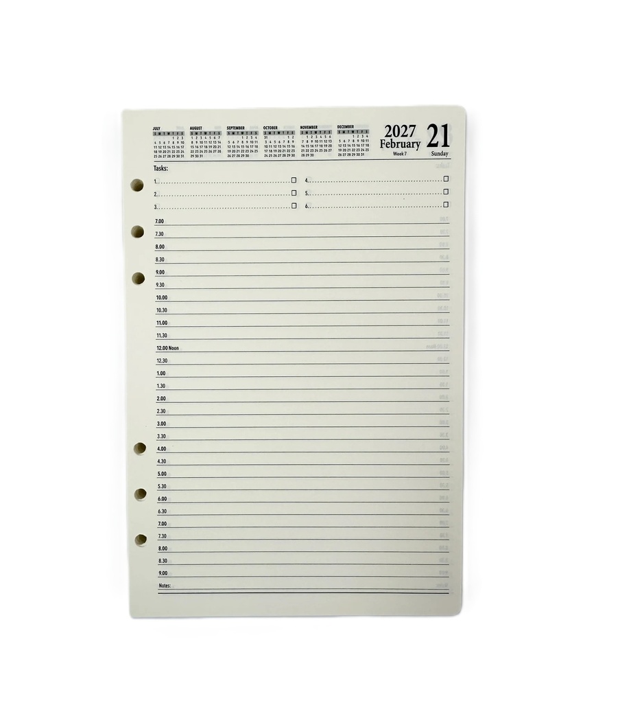 2027 Diary and Organiser A5 Day-To-A-Page (DTP) Refill