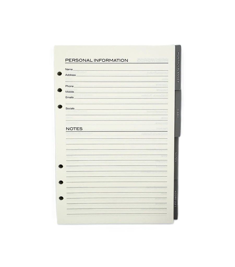 2027 Diary and Organiser A5 Week-To-View (WTV) Refill