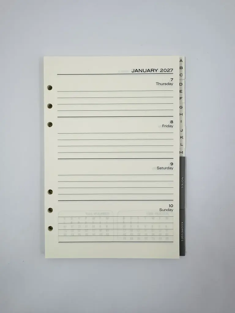 2027 Diary and Organiser A5 Week-To-View (WTV) Refill