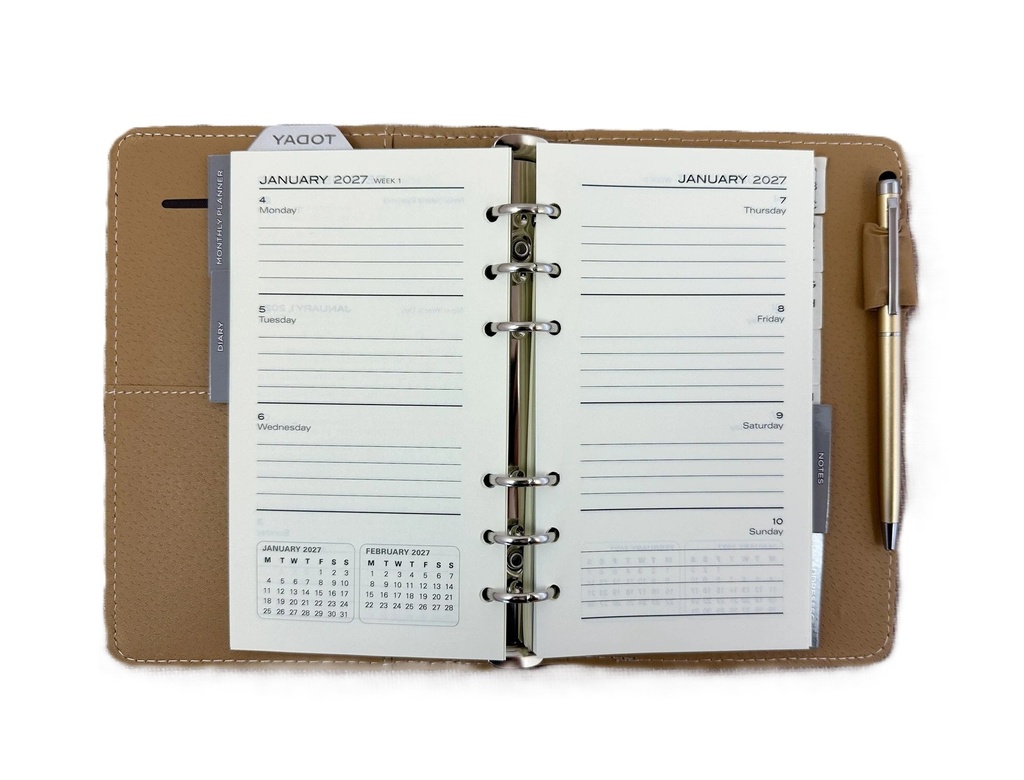 2027 Diary B6 Week-To-View (WTV) Slim Spiral Organiser with Pen - Black