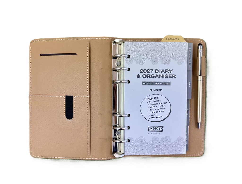 2027 Diary B6 Week-To-View (WTV) Slim Spiral Organiser with Pen - Raspberry
