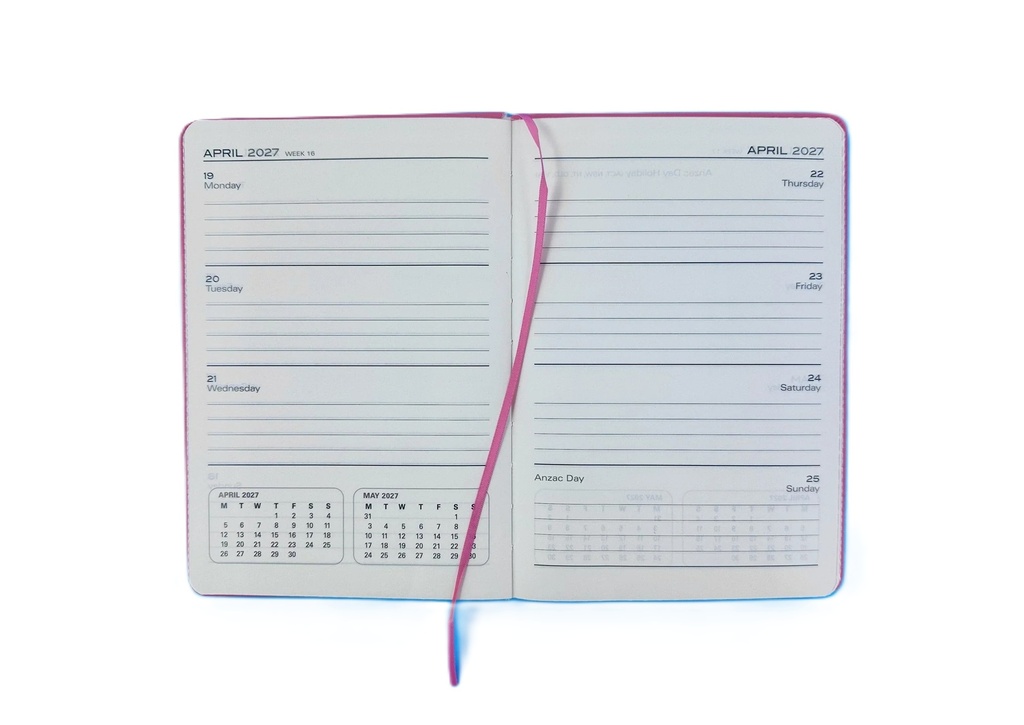 2027 Diary A5 Week-To-View (WTV) Raspberry